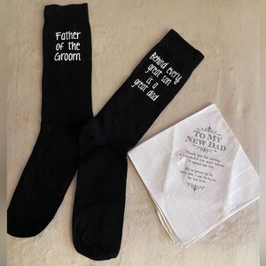 Father of the Groom Dress Socks and Pocket Square Bundle - Gift from the Bride